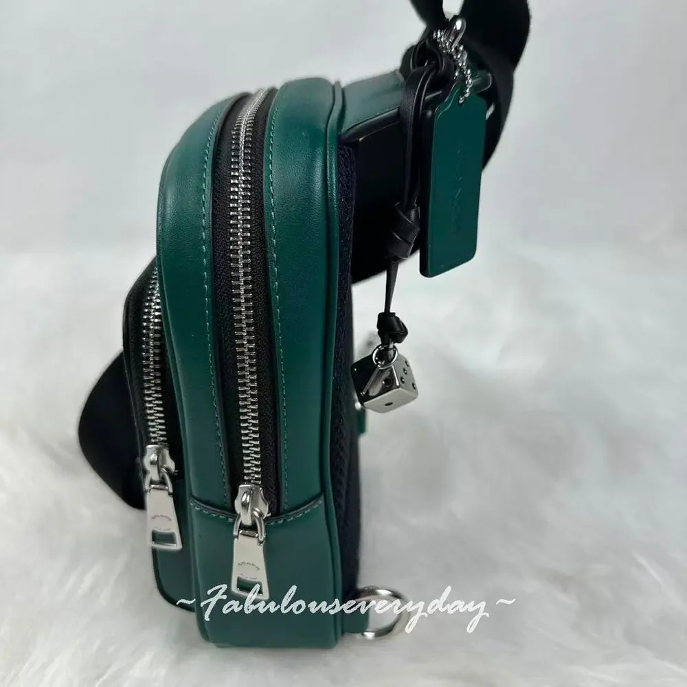 Coach Racer Sling Pack Signature Canvas With Charms/Silver/Sea Green CEB27 NWT